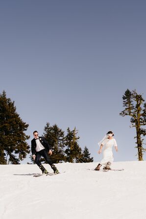 Bride and Groom on Snowboards