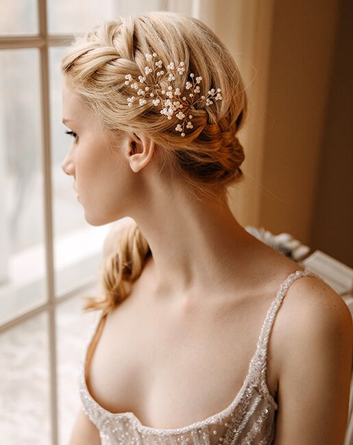 AW Bridal AW BRIDAL Wedding Hair Clip Pearl Hair Pins Bridal Barrette Hair Piece for Wedding Hair Accessories for Brides Women 2pcs (Gold) Gold Pins, Combs + Clip - 6