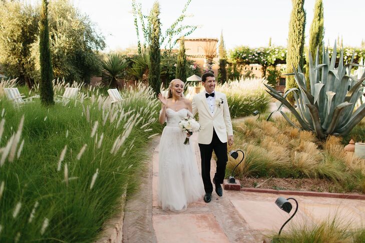 Postceremony, the newlyweds took pictures on the property before moving to the ceremony in the riad.