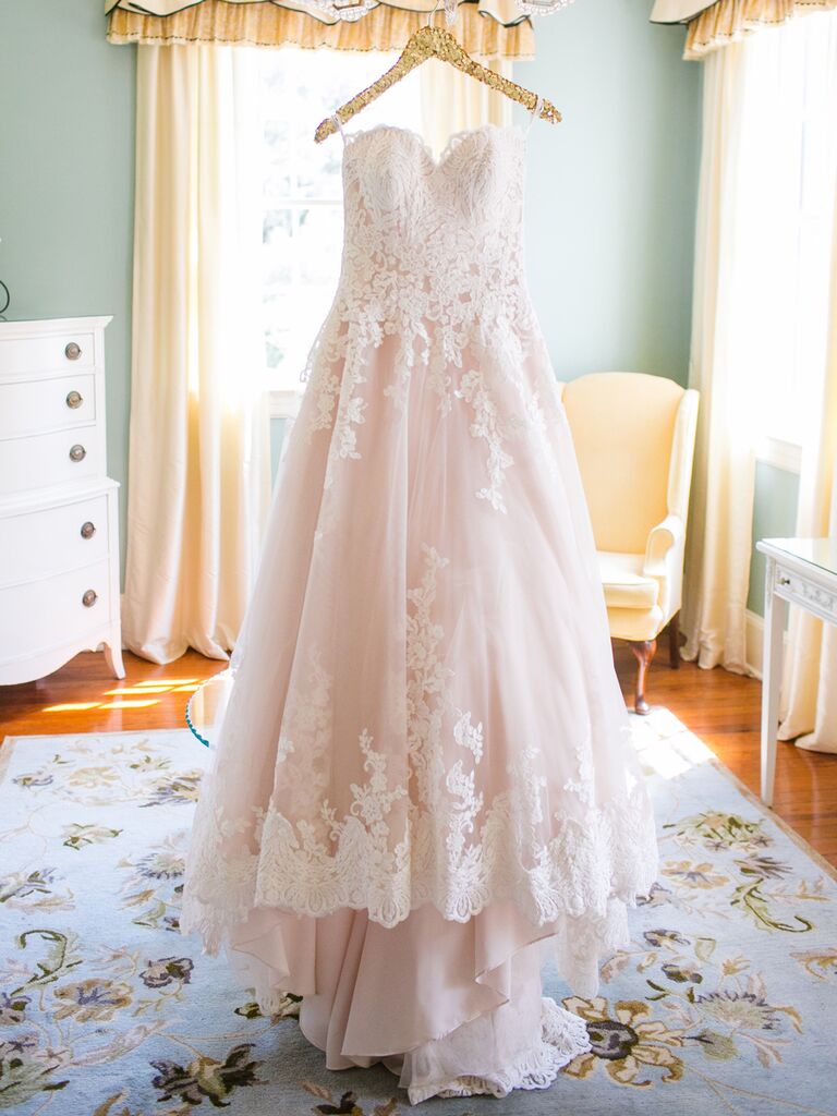 light pink ball gown with sleeves