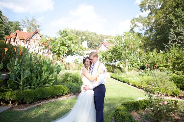 "Callanwolde has the most beautiful gardens for pictures," Kara says. She and Nick celebrated their summer wedding here for the pretty outdoor spaces and for the elegant ballroom.