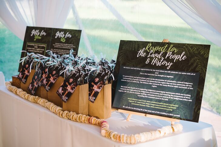 Reception Signs Honoring Indigenous Peoples Who Inhabited the Area, Favors