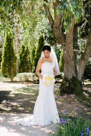 White Lace Gown with a Sweetheart Neckline