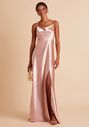 Birdy Grey Lisa Long Shiny Satin Dress in Rose Gold Scoop Bridesmaid Dress - thumbnail - 4