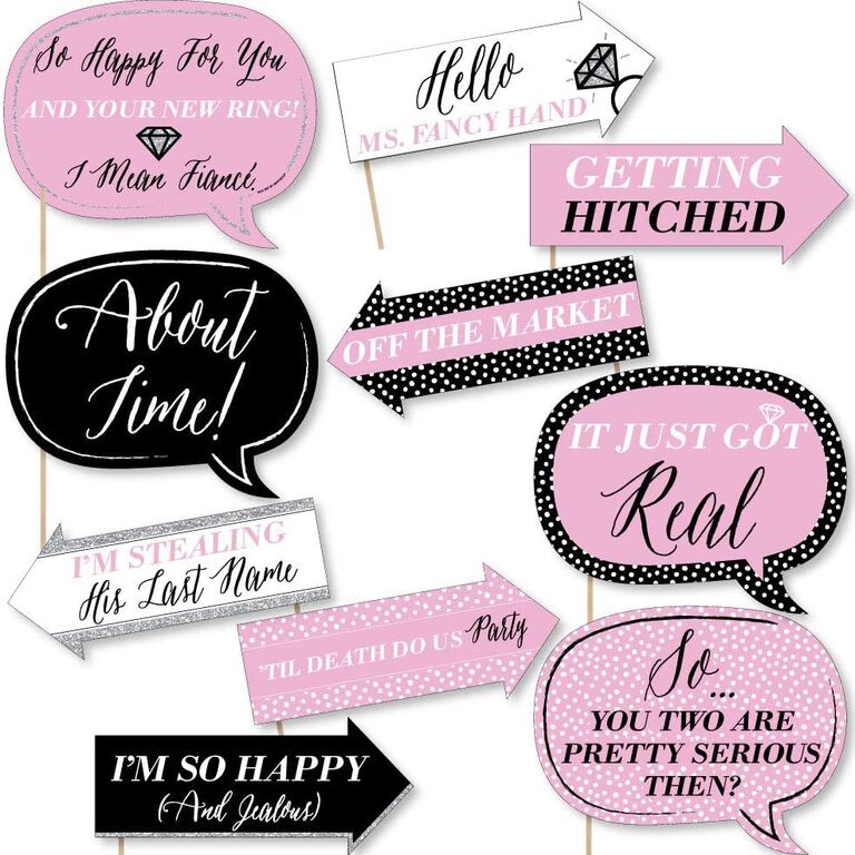 Pink and black funny engagement photo prop sign set