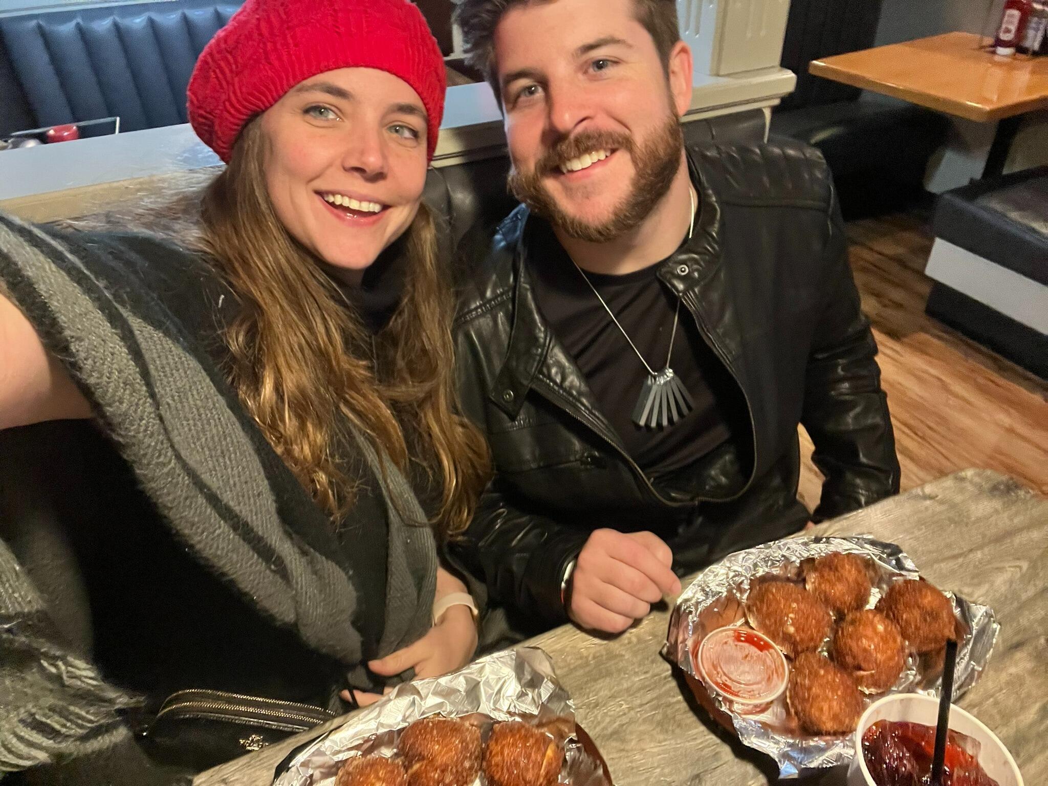 Holly's first time eating pizza balls. 🍕