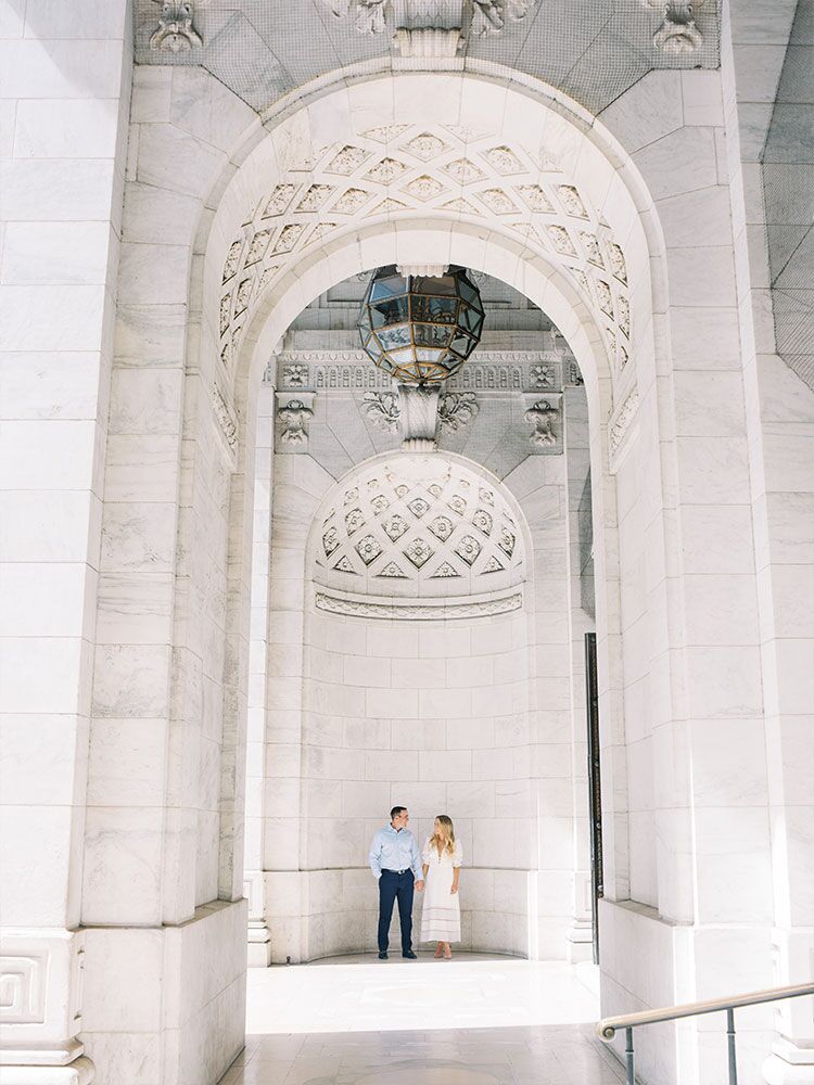 engagement photo at new york public library