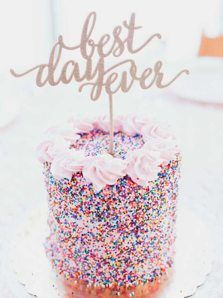 Small wedding cake with rainbow sprinkles