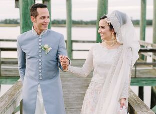 For their destination wedding on Johns Island, Ayesha Siddiqi and Brian Guzman incorporated plenty of Pakistani-Muslim traditions—starting with their 