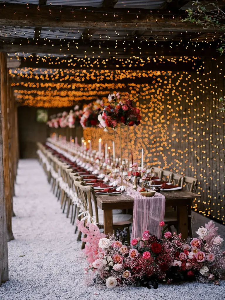 String Light Ceiling and Wall wedding lighting idea