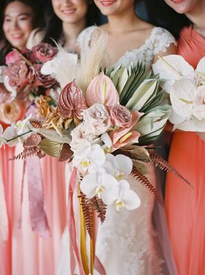 Bouquet with Orchids, Anthurium and Palm Leaves
