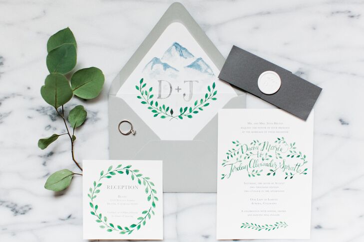 Natural Watercolor Invitation Suite with Mountain Motif
