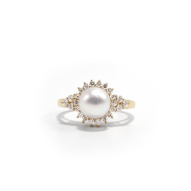 Akoya pearl engagement ring from Ashley Zhang