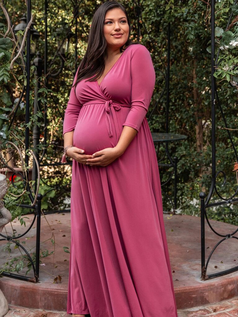 PinkBlush versatile maxi maternity wedding guest dress in mauve