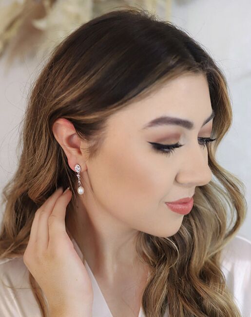 AW Bridal AW BRIDAL Cubic Zirconia Wedding Earrings Bridal Dangle Earrings for Women Pearl Stud Earrings for Brides Bridesmaid (Silver) Silver - 4