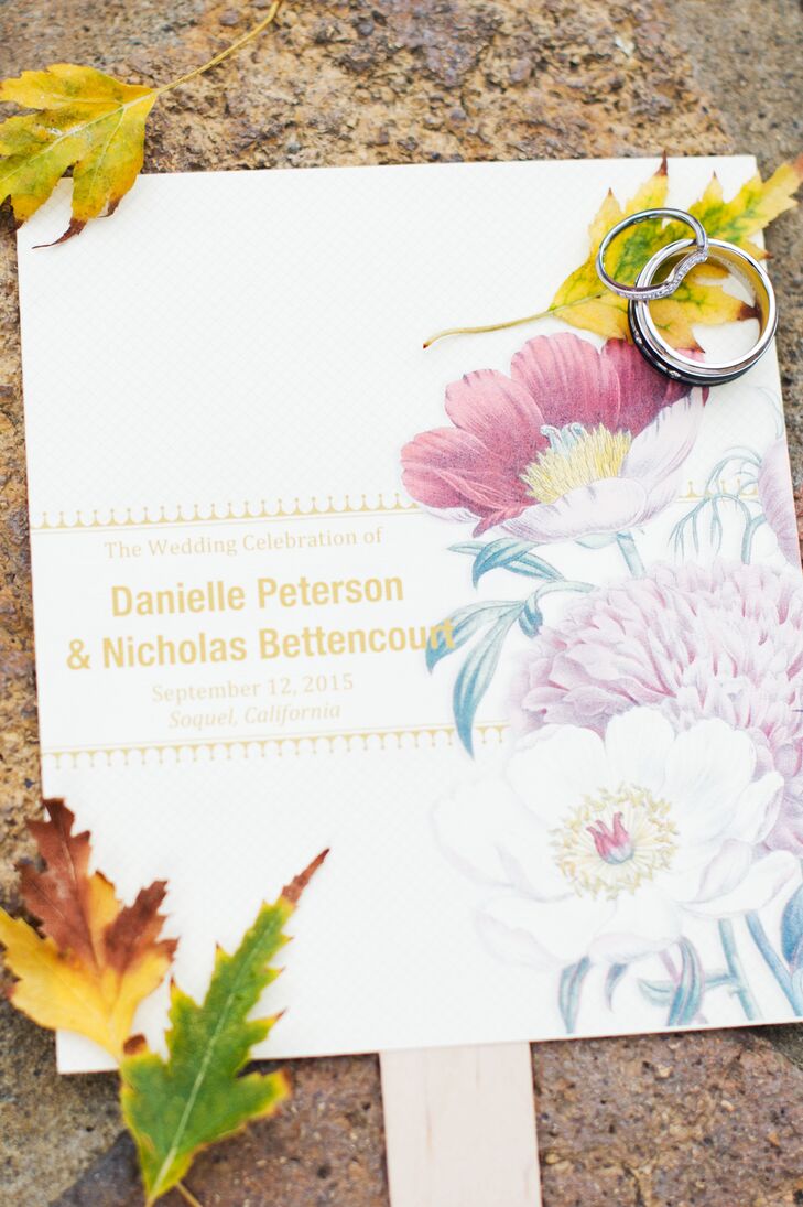 Violet and pink blossoms were the focal point of the invitations and wedding programs. Danielle created her own designs inspired by artwork she saw online.