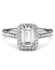 Forever One Moissanite Glamorous Emerald Cut Engagement Ring