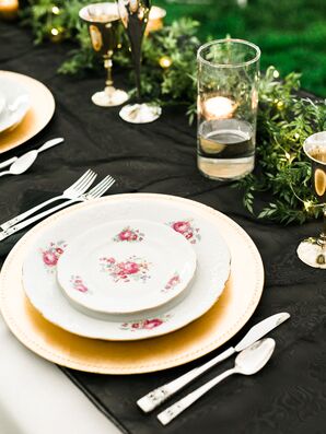 Simple, Elegant Black and Gold Table Settings
