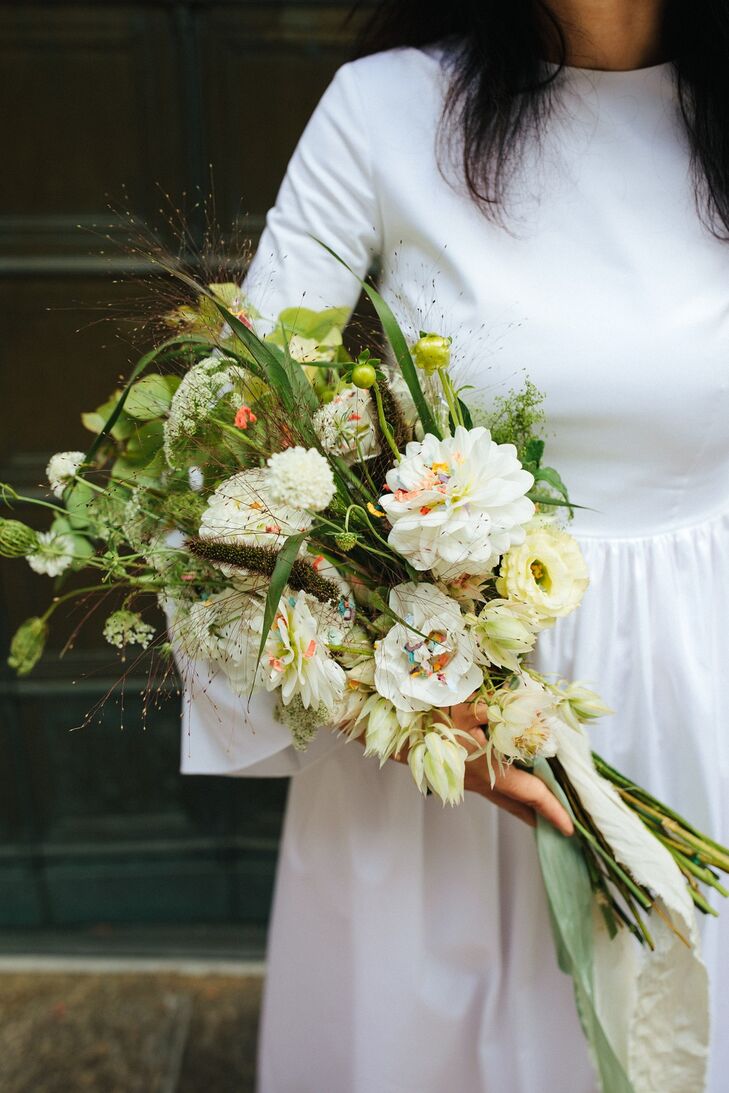 Modern, Whimsical Bouquet with Lisianthus and Dahlias