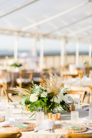 Tropical Centerpiece With Leaves and Pampas Grass