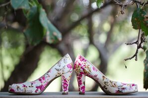 Heels With Printed Pink Flower Prints