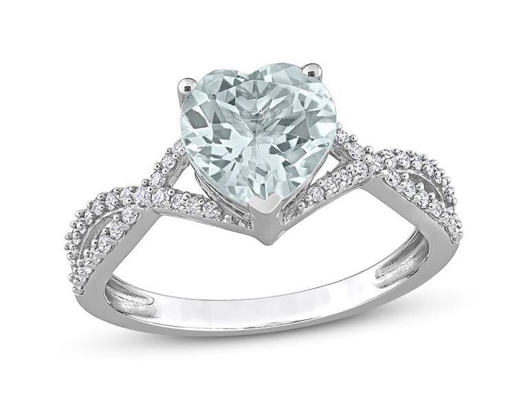 kay aquamarine heart shaped engagement ring with round diamond twist band