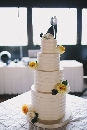 Combed Buttercream Wedding Cake with Yellow Roses