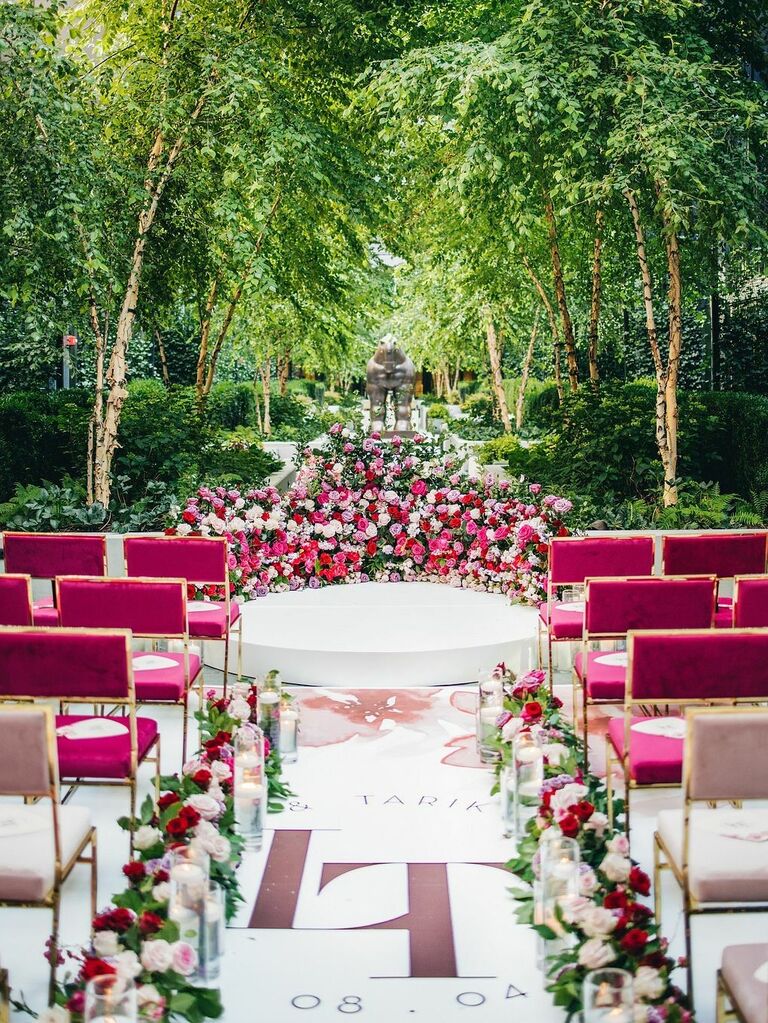 Floral aisle runner with cusom initals and dates. 