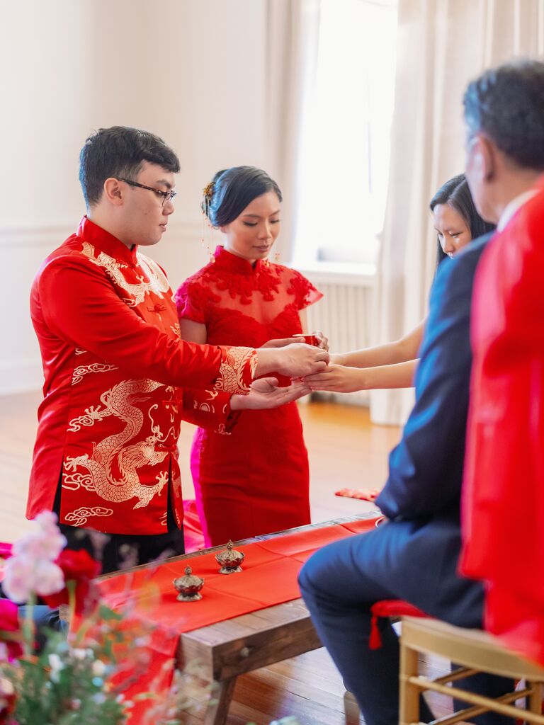 Couple in Chinese wedding ceremony