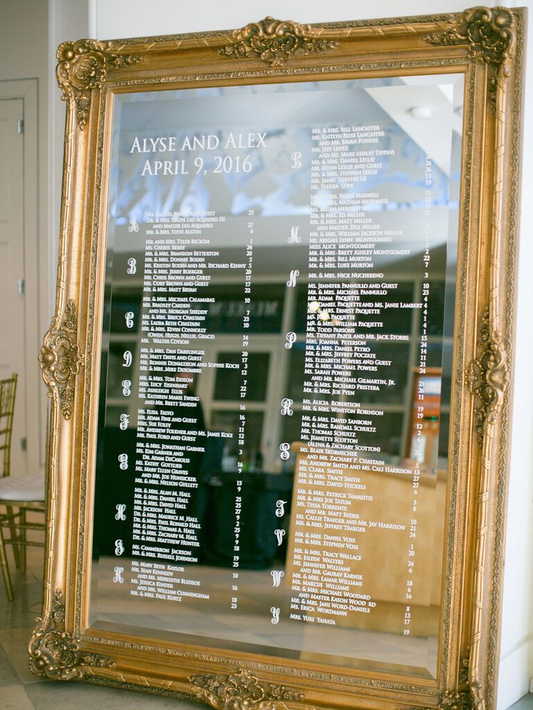 Wedding mirror signs - mirrored seating chart