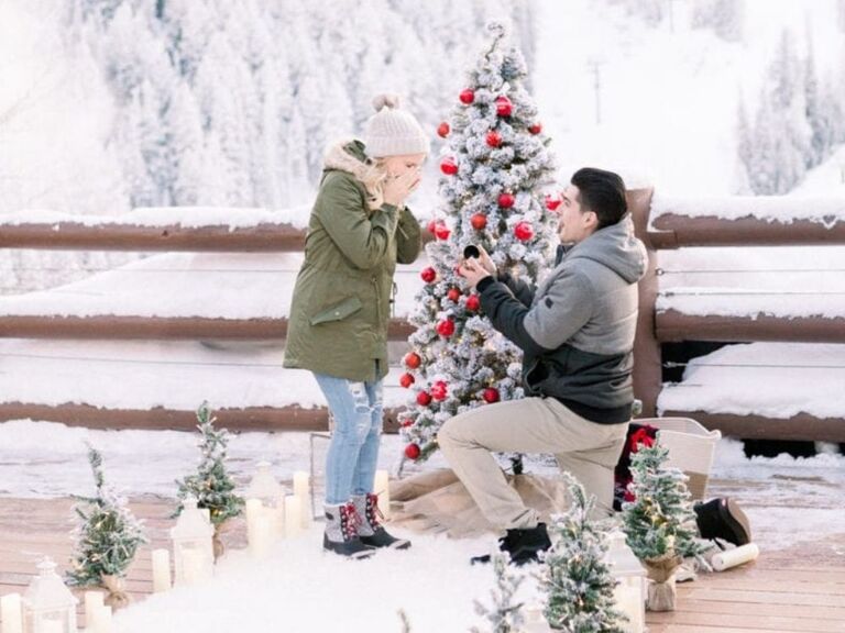 snowy Christmas proposal in Utah