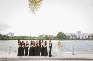 Bridesmaids in Black Dresses Along Waterfront