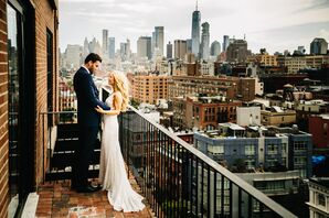 Modern Bride and Groom with New York City Skyline