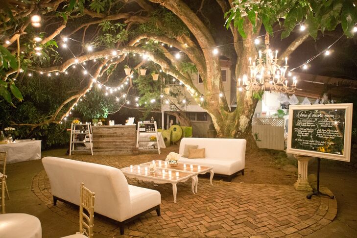 Guests enjoyed a rustic, woodland lounge area during the reception.