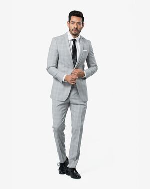 Menguin Gray Plaid Suit Gray Tuxedo