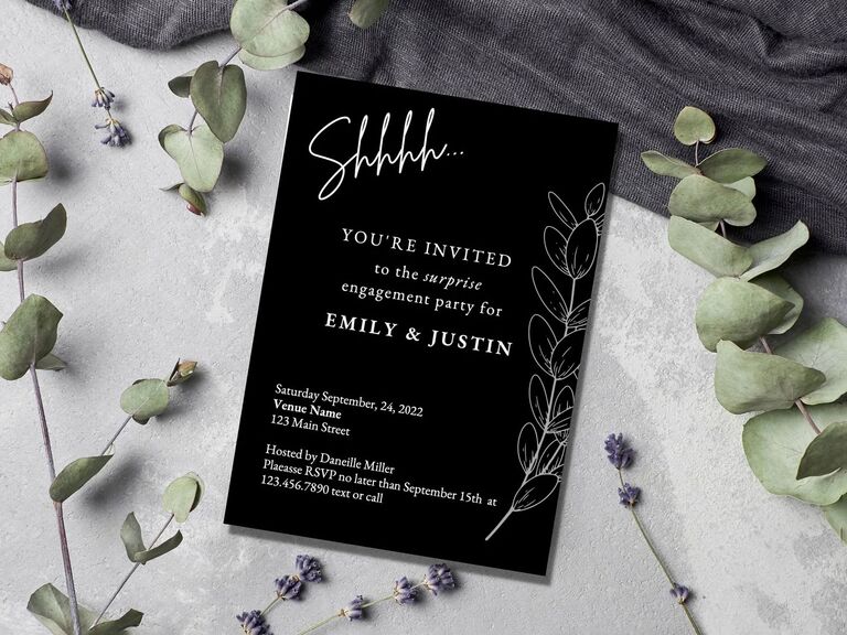 Shhh… black and white engagement ceremony invite