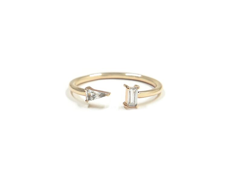 two stone ring with triangular white topaz and emerald cut white topaz