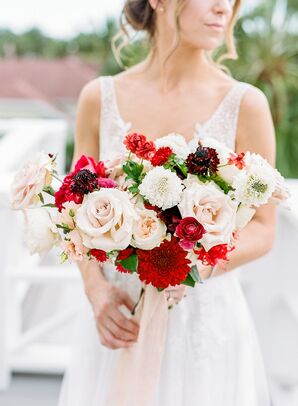 Red-and-White Bridal Bouquet for Wedding at The Gasparilla Inn in Boca Grande, Florida