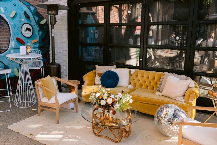 Lounge Area With Yellow Velvet Sofa