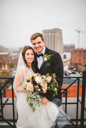 Bride and Groom on Rooftop of Loft 310 in Kalamazoo