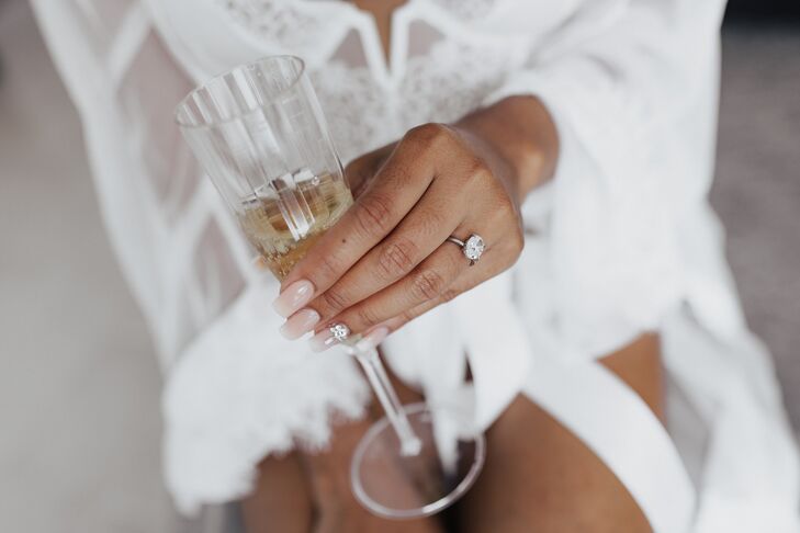 Bride With Champagne While Getting Ready