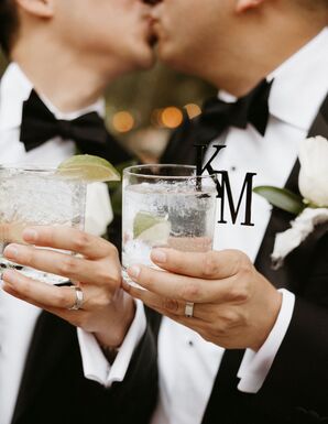Gin and Tonic Drinks With a Custom Cocktail Ornament With the Grooms' Initials