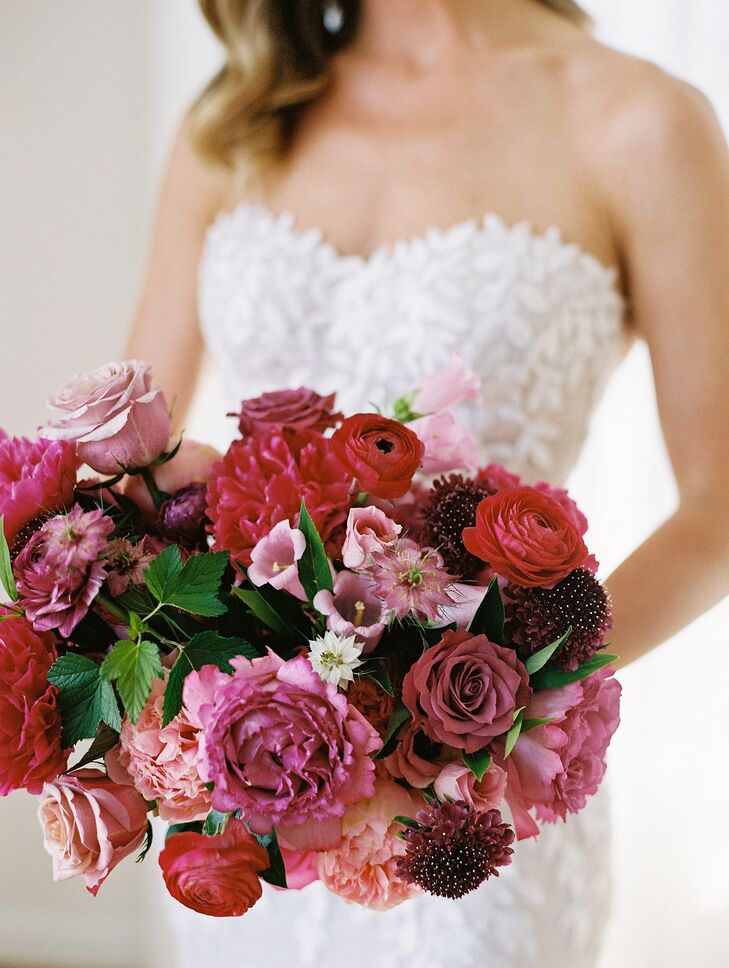 Pink Wedding Bouquet With Roses and Peonies