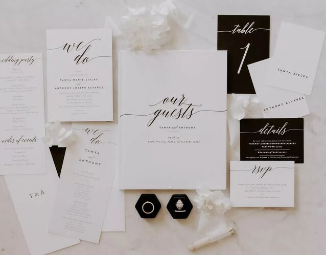 Black and white wedding invitation suite from The Knot Invitations. 