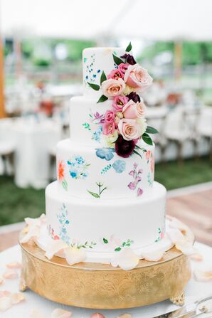 Hand-Painted Floral Wedding Cake