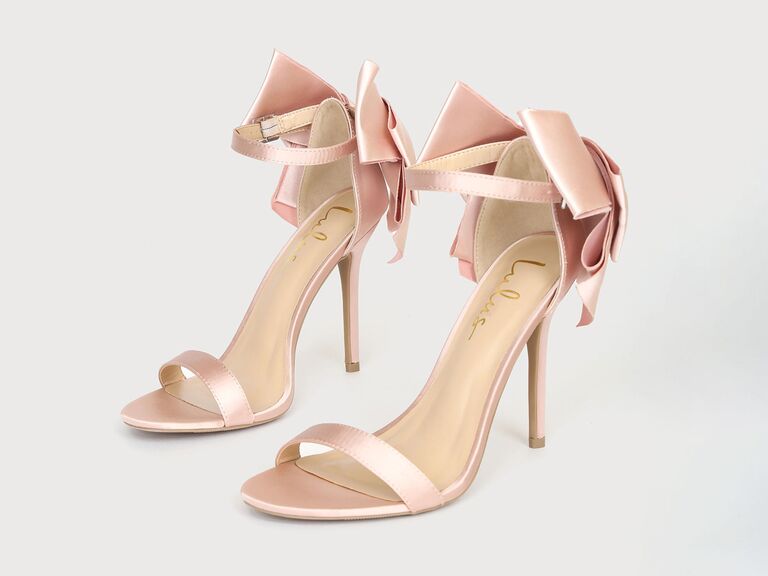 light pink high heels with bow