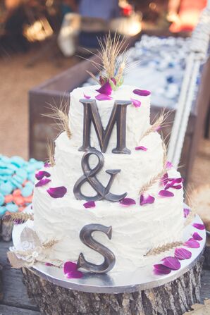 Dried Wheat-Decorated Buttercream Wedding Cake