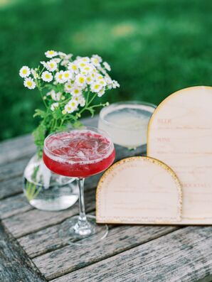 Wood Bar Menu Beside Wedding Signature Cocktail