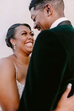 Bride With Drop Earrings and Updo Smiling