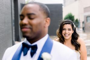 Bride and Groom During First Look